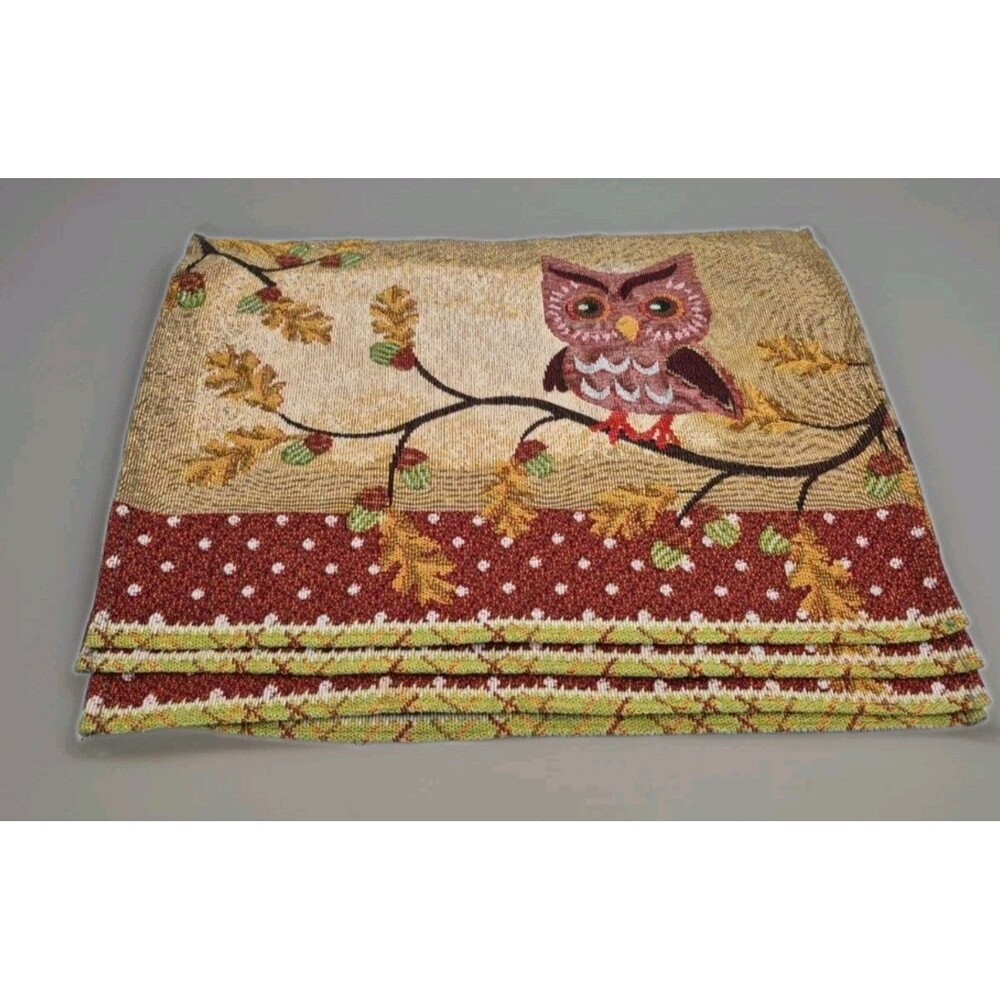 Owl Tapestry Placemats Fall Autumn Set Of 4 12”x18” Pre-owned